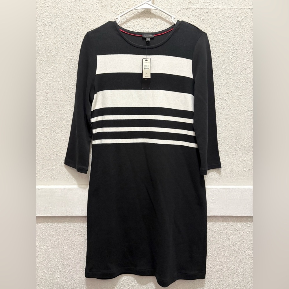 Talbots Black and White Stripe Cotton Dress Size Small NWT